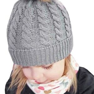 Baby Girls Infatnt Knit Crochet Rib Pom Pom Beanie